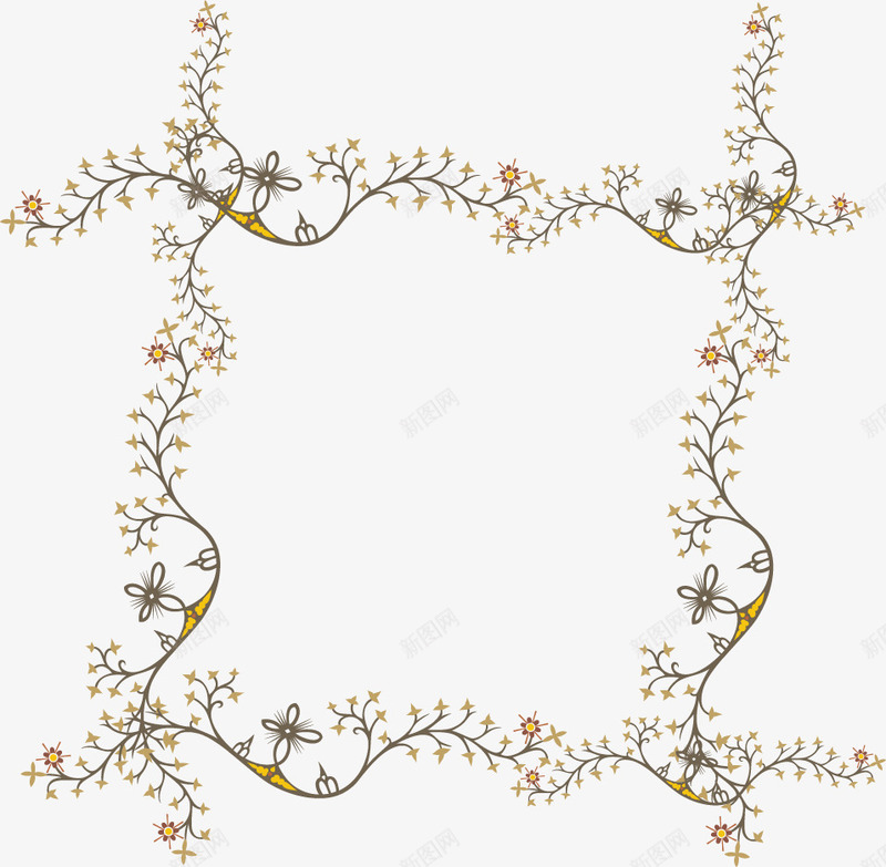 手绘花枝边框矢量图ai免抠素材_88icon https://88icon.com 可爱 手绘 花枝边框 矢量图