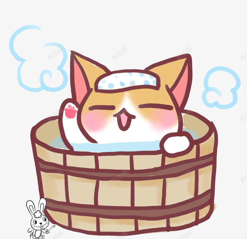卡通猫咪兔宝宝泡澡png免抠素材_88icon https://88icon.com 兔宝宝 卡通 猫咪 装饰素材