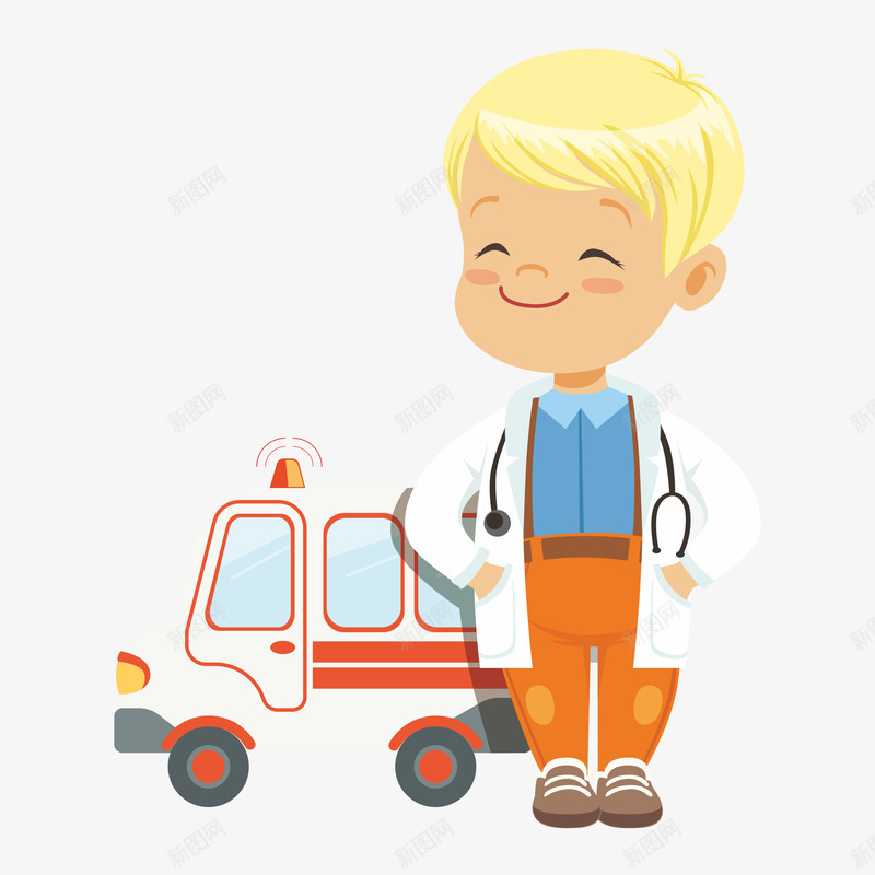 卡通男孩和急救车png免抠素材_88icon https://88icon.com 医生 医生服 医院 卡通 急救车 救治 男孩