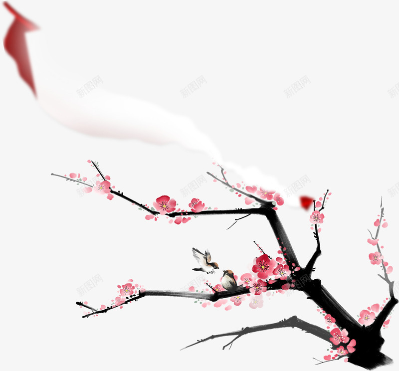 手绘梅花枝元素png免抠素材_88icon https://88icon.com 元素 花枝