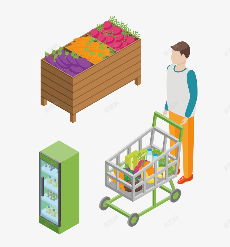 推着购物车的人和水果矢量图eps免抠素材_88icon https://88icon.com 人 水果 水果png 水果矢量图 购物车 矢量图