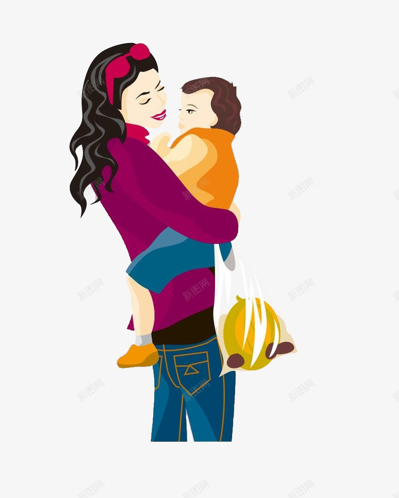 辣妈带娃购物png免抠素材_88icon https://88icon.com 卡通 母子 购物 辣妈