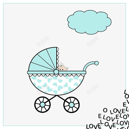 蓝色可爱的婴儿车手绘psd免抠素材_88icon https://88icon.com 儿童 可爱 孩子 手绘 插画 装饰
