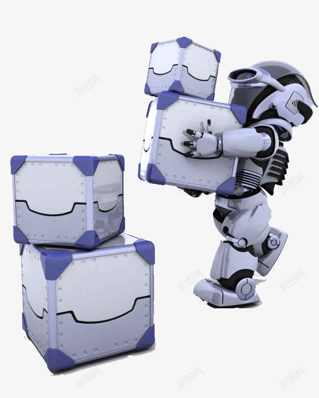 现代科技机器人png免抠素材_88icon https://88icon.com 搬东西的小人 搬东西的机器人 机器人 箱子