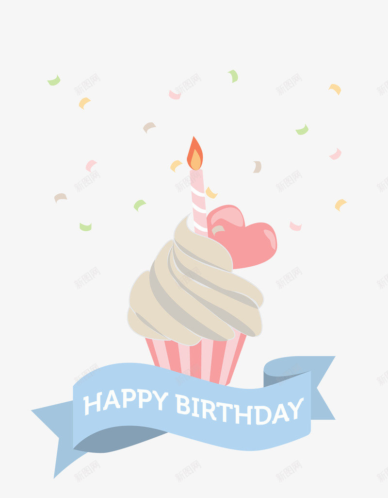 蛋糕png免抠素材_88icon https://88icon.com 卡通 彩带 手绘 爱心 生日蜡烛