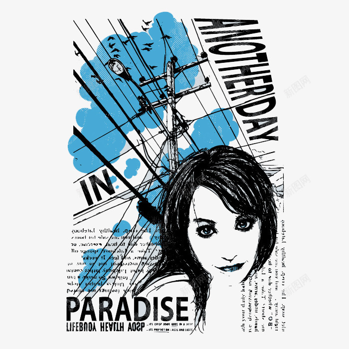 时尚英文女郎T恤图案png免抠素材_88icon https://88icon.com 创意 女郎 电线杆 英文