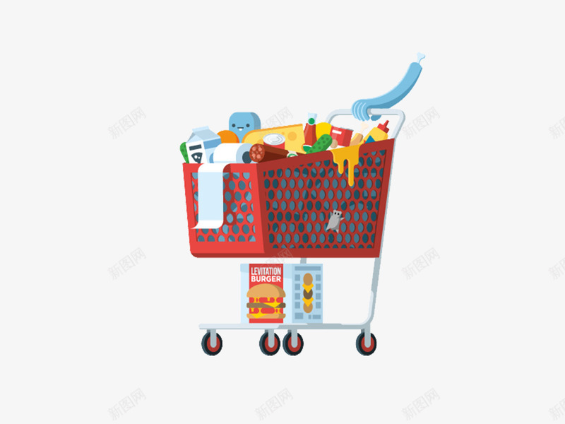 超市购物车插画psd免抠素材_88icon https://88icon.com 插画 货品 购物车素材 超市素材