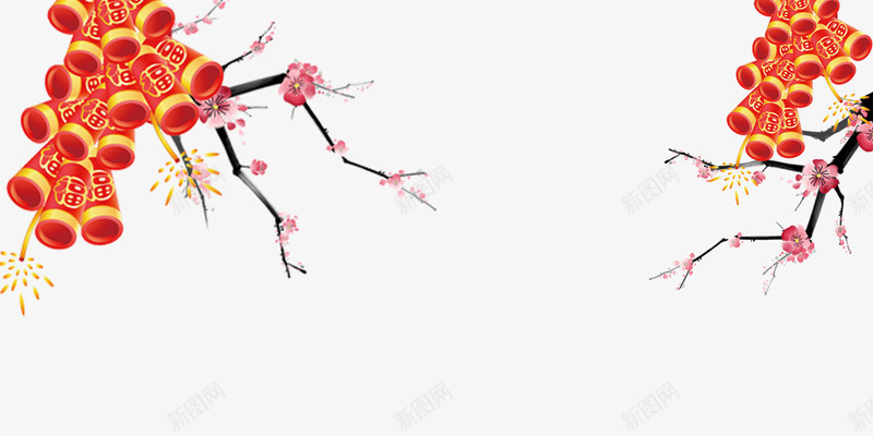 炮竹粉色梅花枝png免抠素材_88icon https://88icon.com 春节 梅花枝 炮竹 粉色