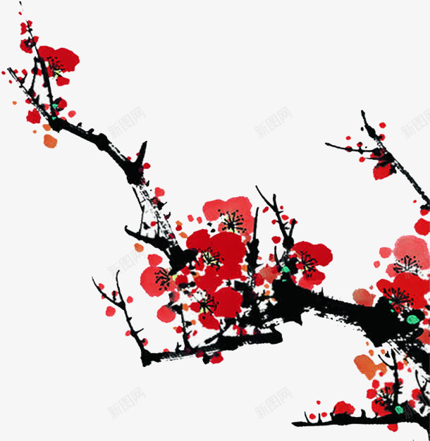 梅花中国风花枝水墨png免抠素材_88icon https://88icon.com 中国风 梅花 水墨 红色梅花水墨画 花枝