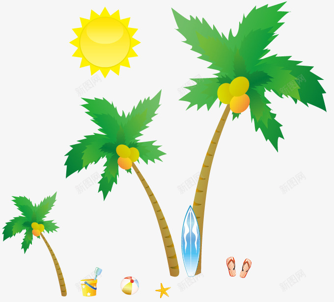 夏日度假海报png免抠素材_88icon https://88icon.com 休闲 冲浪 夏日 度假 椰树 海边 舒适 阳光