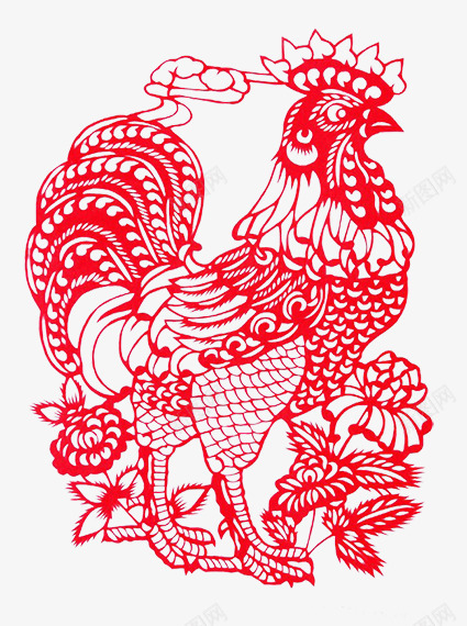 红色公鸡剪纸png免抠素材_88icon https://88icon.com 中国风 公鸡剪纸 新年剪纸 春节剪纸 窗花