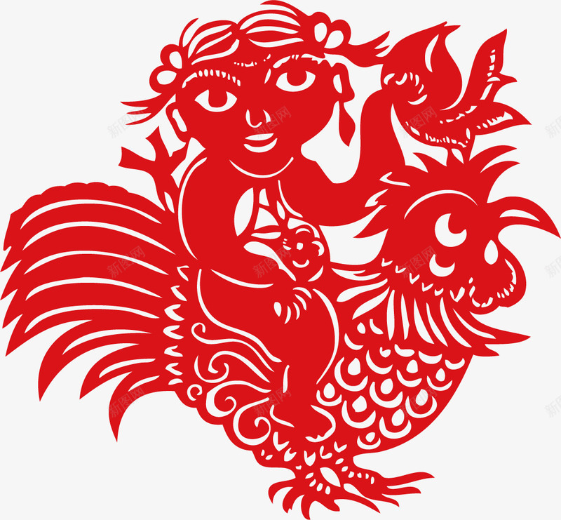 红色剪纸骑公鸡女孩海报背景png免抠素材_88icon https://88icon.com 公鸡 剪纸 女孩 海报 红色 背景
