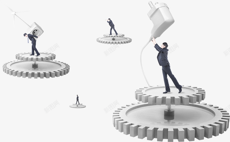 齿轮上的商务人物psd免抠素材_88icon https://88icon.com 人物 卡通齿轮 商务人物 商务男人 插头 齿轮