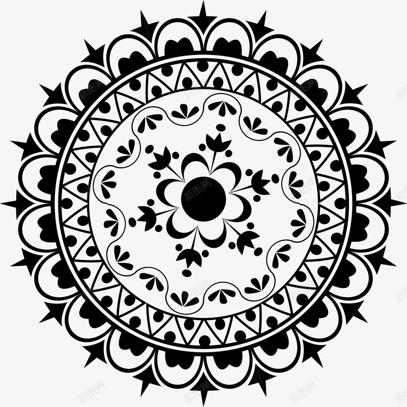 黑色对称花纹图png免抠素材_88icon https://88icon.com 几何手绘 手绘花 旋纹 矢量花 矢量花纹 线性花 花 花朵 花纹 花纹图 螺旋花 装饰