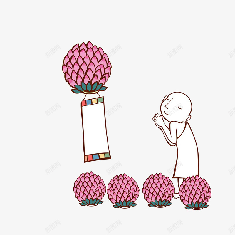 卡通祈祷的小和尚psd免抠素材_88icon https://88icon.com 卡通小和尚 卡通手绘 祈祷的手 莲花 虔诚祈祷
