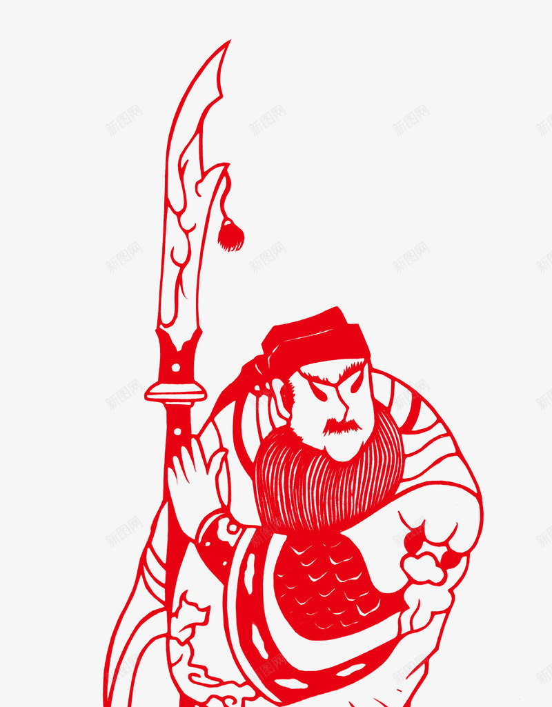 天满星美髯公朱仝png免抠素材_88icon https://88icon.com 剪纸 红色