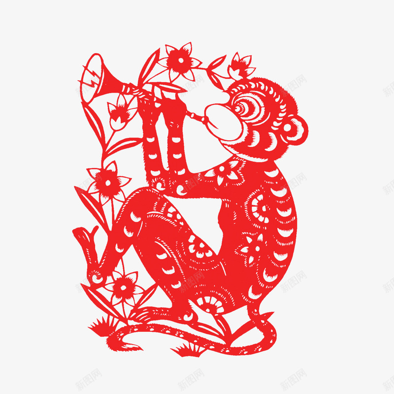 十二生肖剪纸之猴子png免抠素材_88icon https://88icon.com png素材 中国风 剪纸 猴子 红色