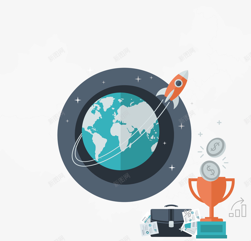 h5商业广告元素png免抠素材_88icon https://88icon.com h5商业广告元素 办公元素 地球仪 奖杯 小火箭