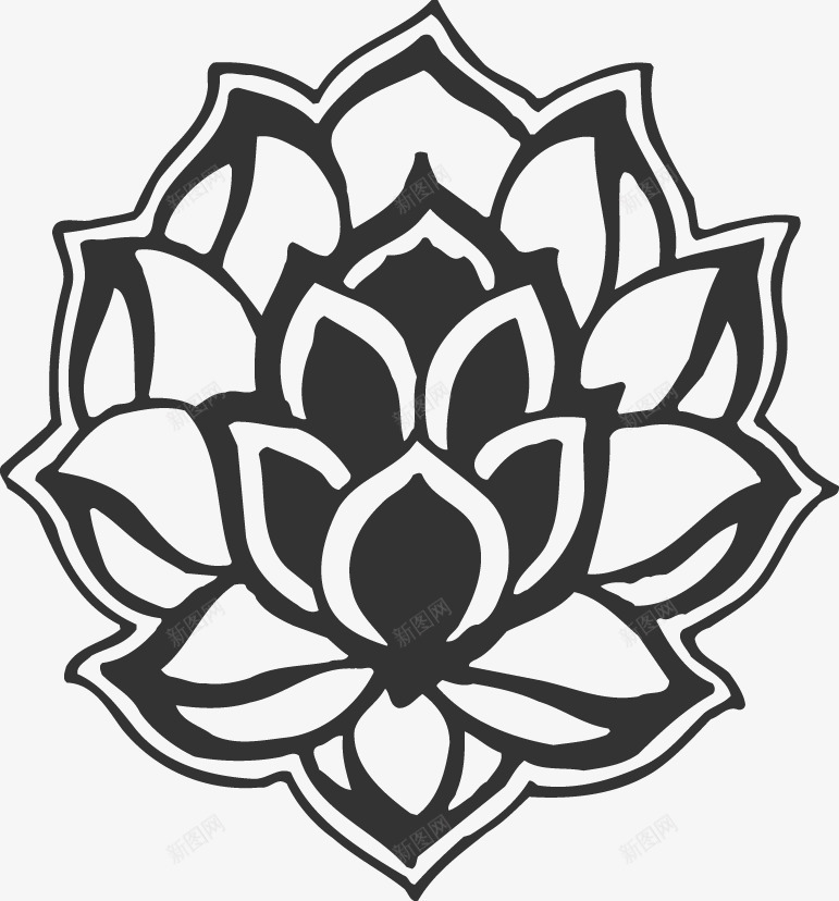 黑色莲花png免抠素材_88icon https://88icon.com 一朵 卡通一 手绘 简笔 线条 花朵 花瓣 莲花 黑色