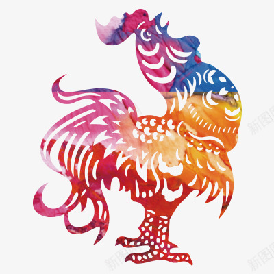 金鸡png免抠素材_88icon https://88icon.com 2017年 剪纸画 彩色