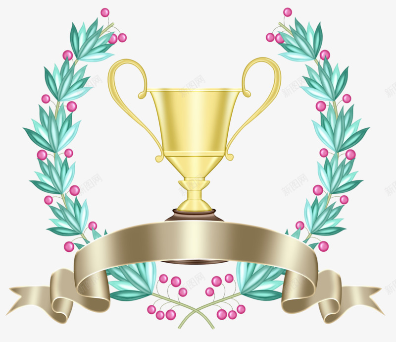 荣誉奖杯png免抠素材_88icon https://88icon.com 丝带 奖杯 绿色 黄色