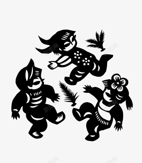 踢毽子剪纸画png免抠素材_88icon https://88icon.com 三人游戏 三人踢毽子 剪纸画 踢毽子
