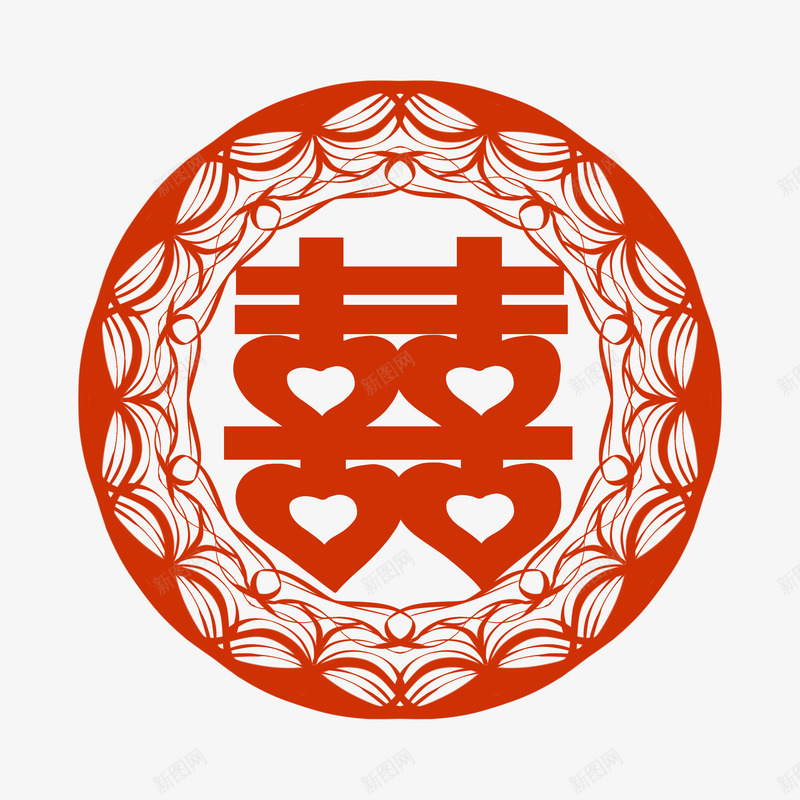红双喜窗花剪纸png免抠素材_88icon https://88icon.com 剪纸 喜字 窗花 红双喜
