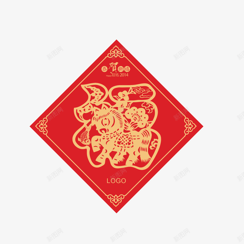 中国风剪纸对联png免抠素材_88icon https://88icon.com 剪纸 剪纸对联 大红 装饰