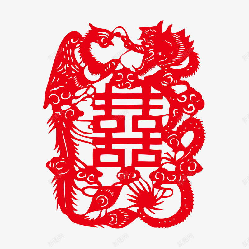 传统婚庆剪纸png免抠素材_88icon https://88icon.com 传统文化 剪纸 双喜 婚庆 龙凤