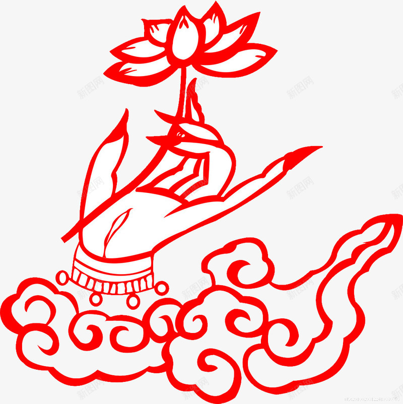 手持莲花的剪纸png免抠素材_88icon https://88icon.com 佛教 剪纸 手捧莲花 红色 莲花