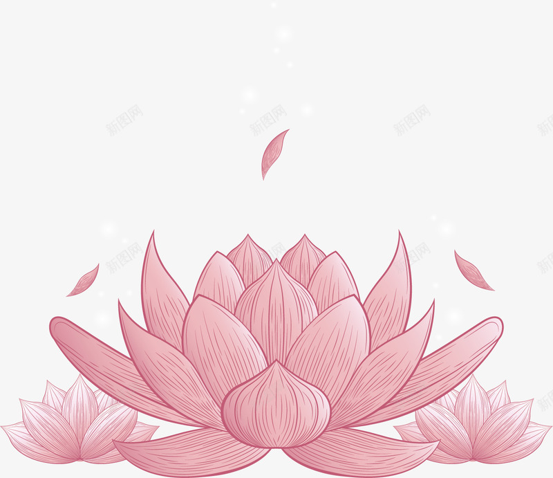 手绘风粉红色莲花矢量图ai免抠素材_88icon https://88icon.com 手绘莲花 手绘风 盛开莲花 矢量png 粉色莲花 莲花 矢量图