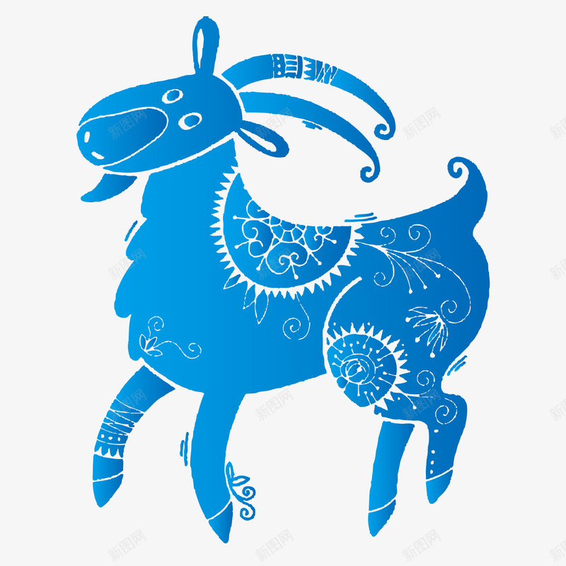 蓝色山羊剪纸图案png免抠素材_88icon https://88icon.com 剪纸 山羊 绵羊 羊 羊矢量图 蓝色剪纸 蓝色羊 领头羊
