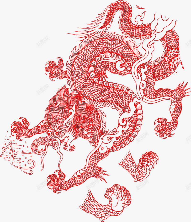 中国风剪纸红色龙png免抠素材_88icon https://88icon.com 中国风 剪纸 红色