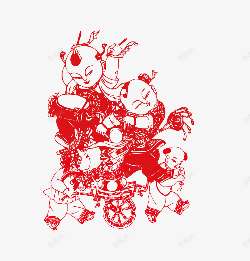 福娃剪纸矢量图ai免抠素材_88icon https://88icon.com 剪纸 新年 福娃 矢量图