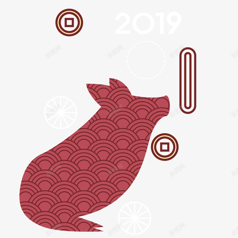 2019猪年剪纸卡通猪矢量图ai免抠素材_88icon https://88icon.com 2019 剪纸 卡通猪 新年 新年装饰 猪年 铜钱 矢量图