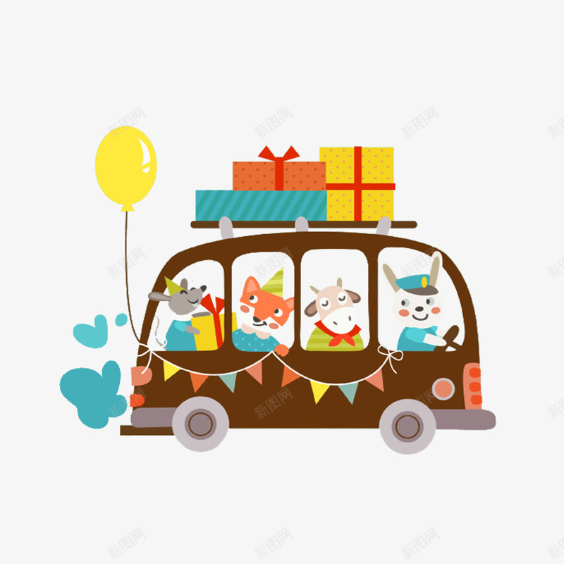 童趣卡通动物生日卡png免抠素材_88icon https://88icon.com 气球 生日 生日快乐 礼盒