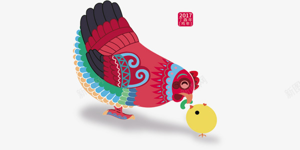 小鸡啄米psd免抠素材_88icon https://88icon.com 中国风 剪纸 红色 鸡年