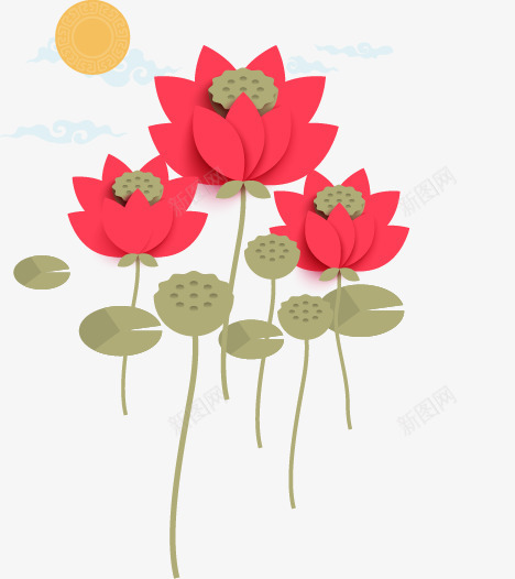 莲花红色莲花装饰png免抠素材_88icon https://88icon.com 红色 莲花 装饰