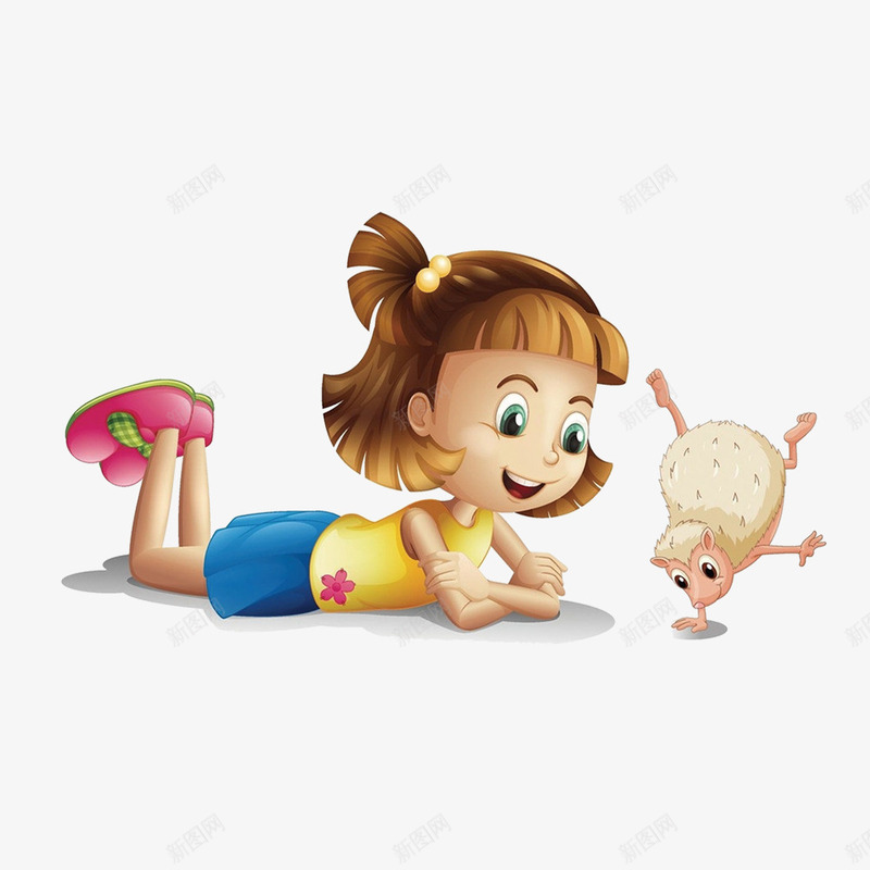 女孩和小刺猬png免抠素材_88icon https://88icon.com 卡通 可爱 女孩子 小刺猬 手绘 简图 辫子