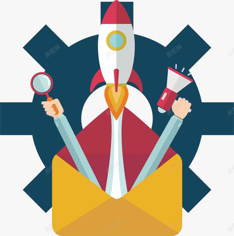 邮件火箭启动页png免抠素材_88icon https://88icon.com 启动页面 火箭 矢量素材 邮件 齿轮