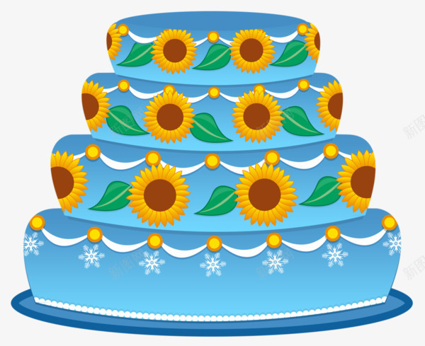 卡通蓝色四层生日蛋糕png免抠素材_88icon https://88icon.com 卡通手绘 向日葵花朵 四层蛋糕 生日蛋糕 蛋糕