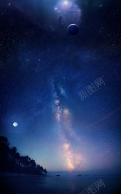 蓝色梦幻星空星球背景