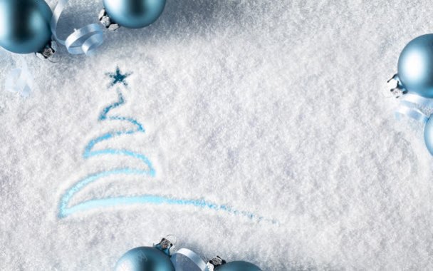 蓝色小球积雪圣诞点缀背景