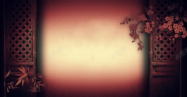中国风暗红色梅花海报背景