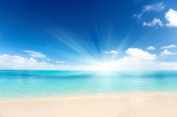 蓝色礼盒花边海边沙滩风景背景高清图片