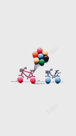 高清自行车手绘自行车气球唯美高清图片