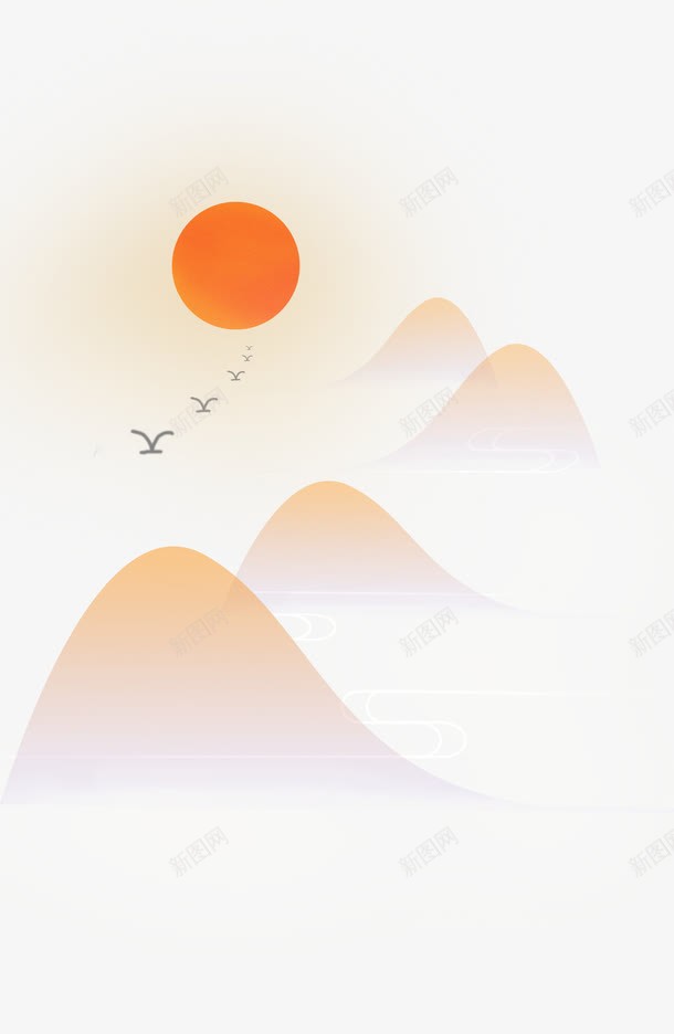 黄色远山红太阳png免抠素材_88icon https://88icon.com 大雁 太红阳 群山 风景 插画