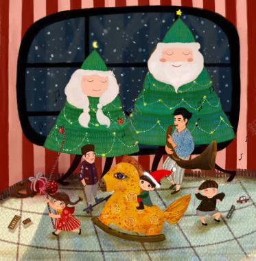 卡通圣诞树家庭成员海报背景圣诞节背景