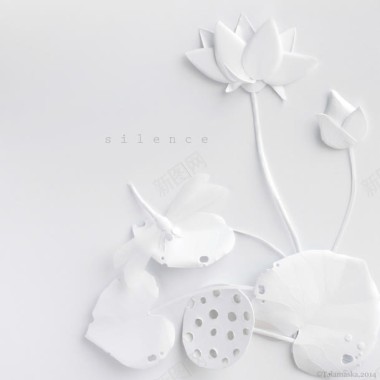 白色剪纸的莲花图背景
