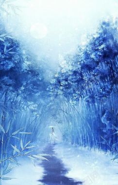 梦幻夜下蓝色树林海报背景背景